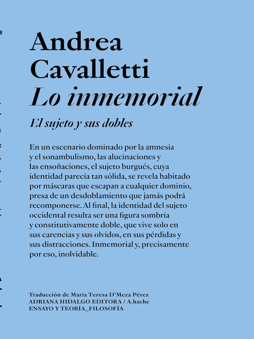 Detalles del título Lo inmemorial de Andrea Cavalletti - Lista de espera